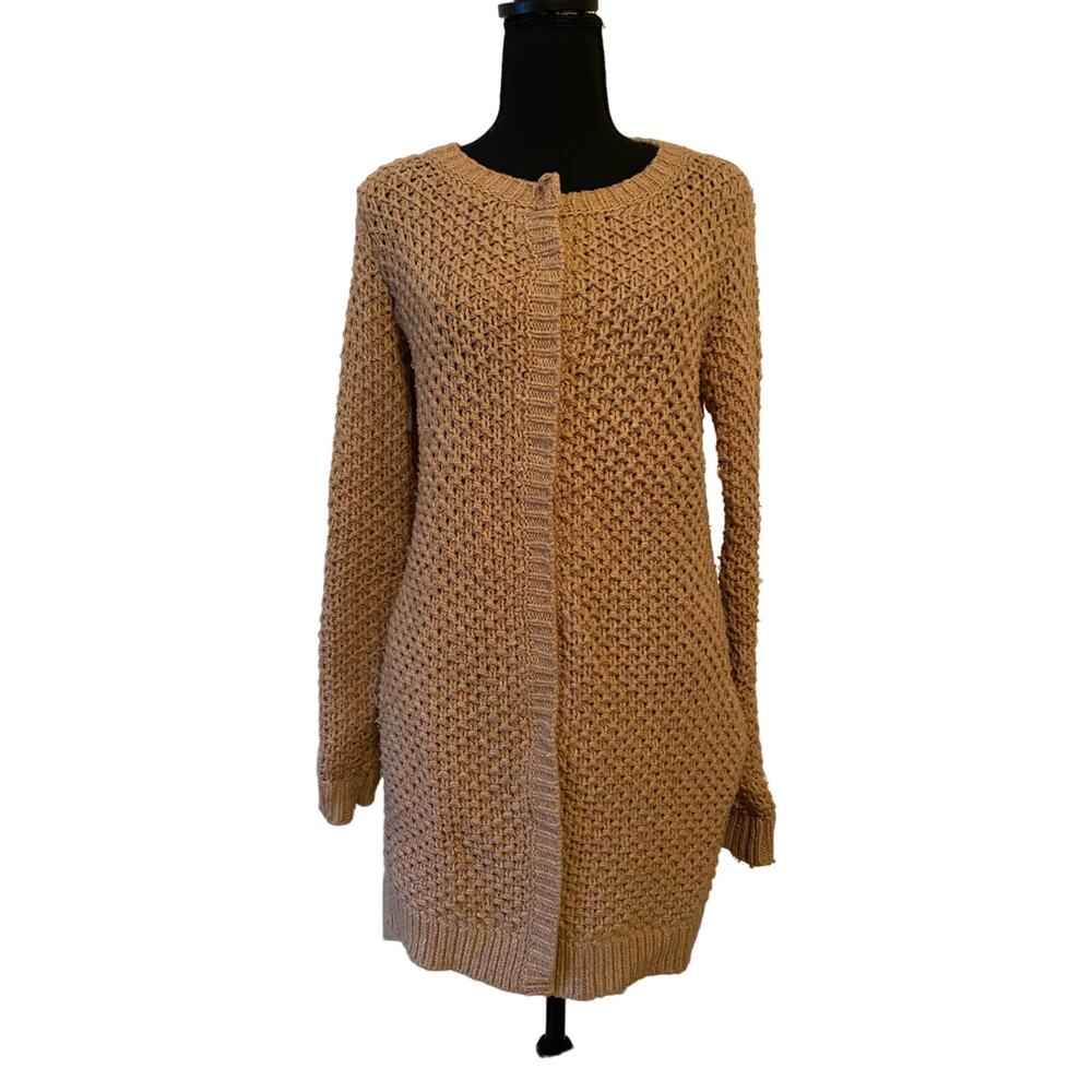 Wool Sweater Knit Long Cardigan Khaki Small